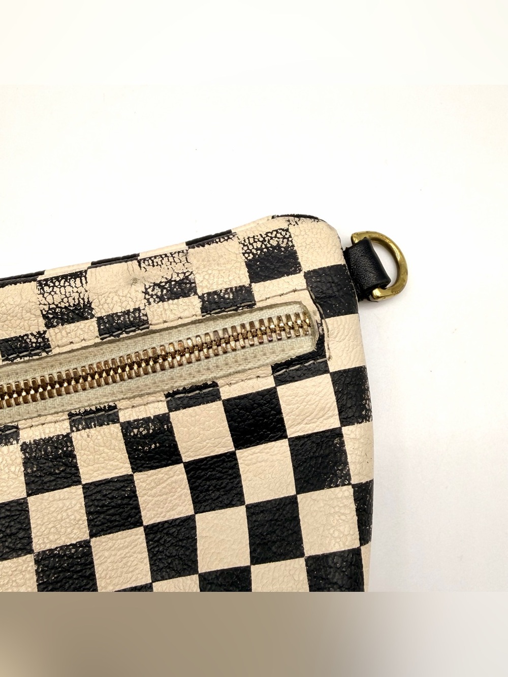 Clare V Black & Cream Leather Checkered Crossbody Belt Waist Bag Medium - Picture 4 of 5